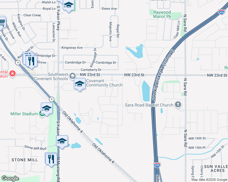 map of restaurants, bars, coffee shops, grocery stores, and more near 11024 North West 22nd Street in Yukon