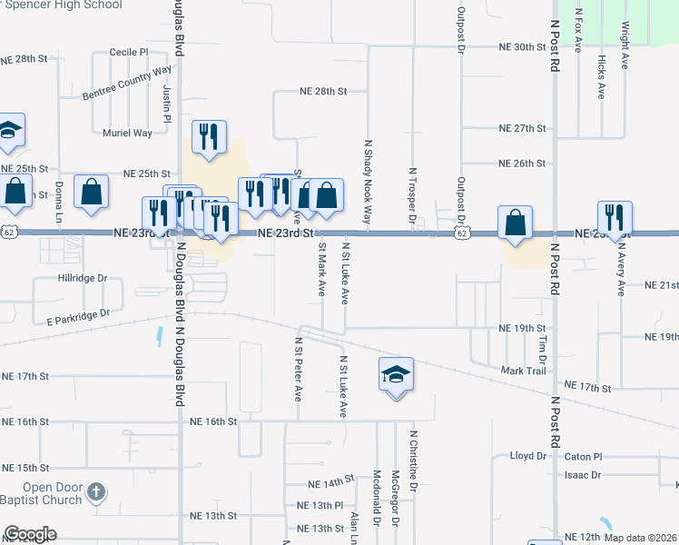 map of restaurants, bars, coffee shops, grocery stores, and more near 2201 North Saint Luke Avenue in Oklahoma City