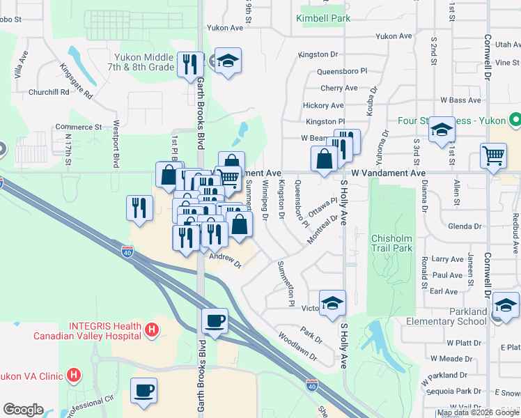 map of restaurants, bars, coffee shops, grocery stores, and more near 1113 Winnipeg Drive in Yukon