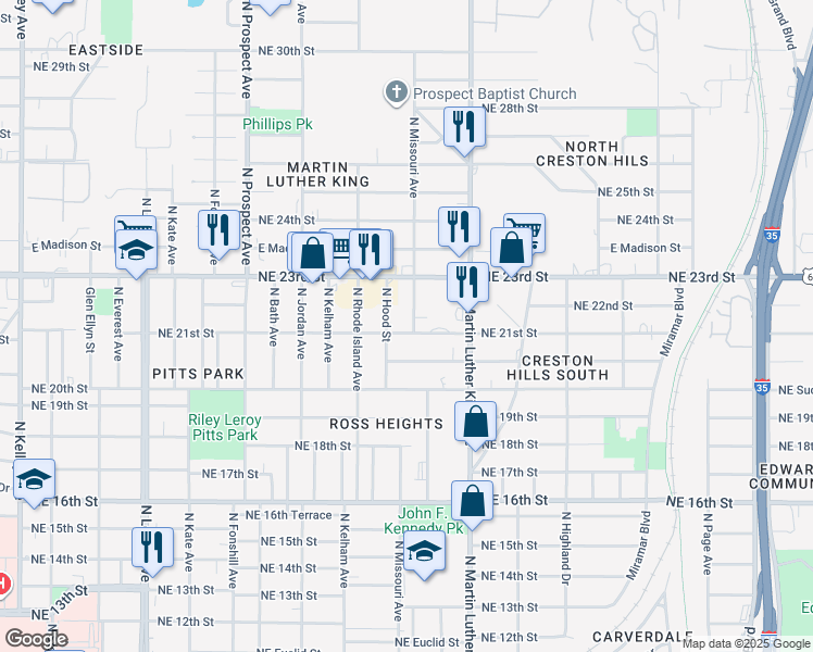 map of restaurants, bars, coffee shops, grocery stores, and more near 2205 North Missouri Avenue in Oklahoma City