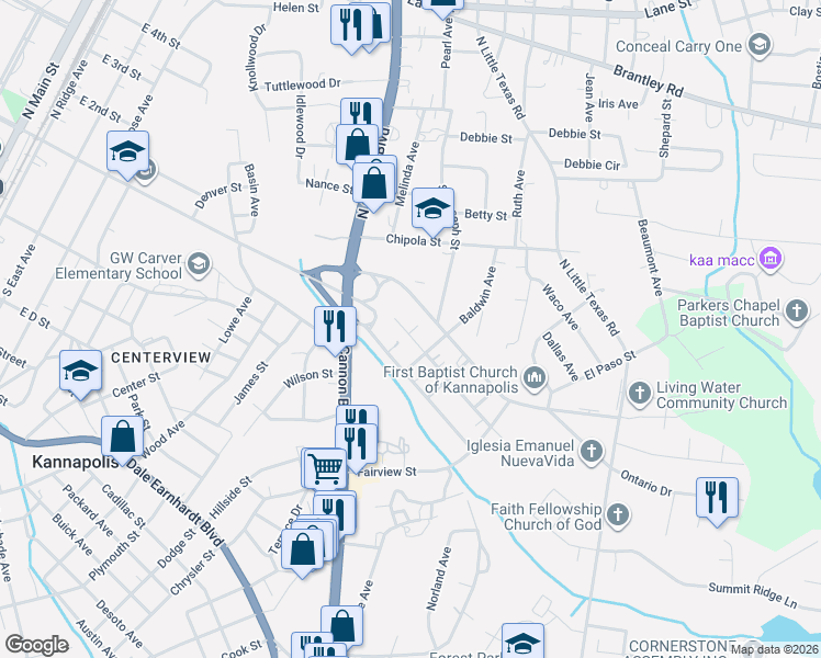 map of restaurants, bars, coffee shops, grocery stores, and more near 809 Skyland Street in Kannapolis