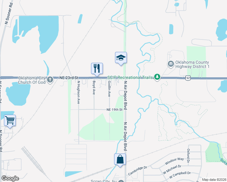 map of restaurants, bars, coffee shops, grocery stores, and more near 2204 Godlin Avenue in Oklahoma City