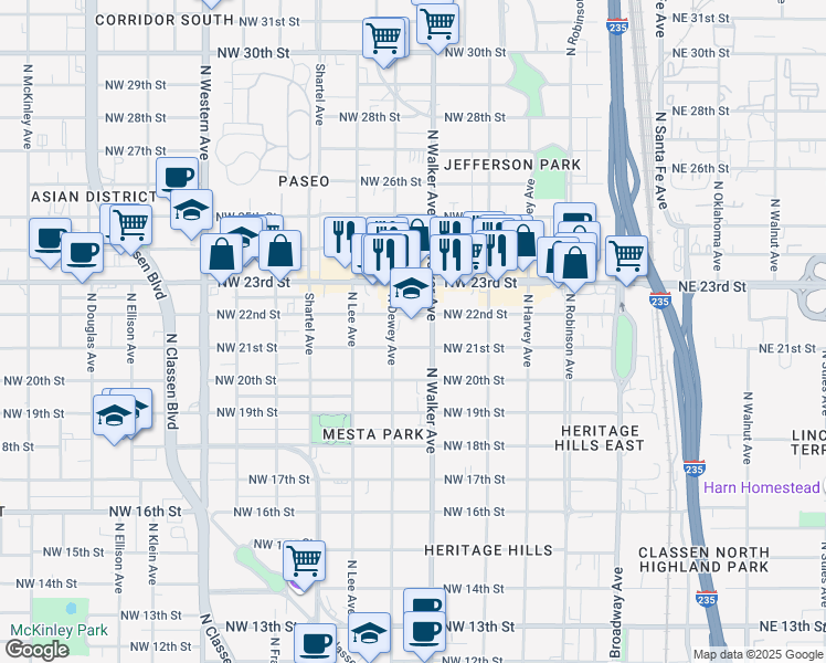 map of restaurants, bars, coffee shops, grocery stores, and more near 501 Northwest 21st Street in Oklahoma City