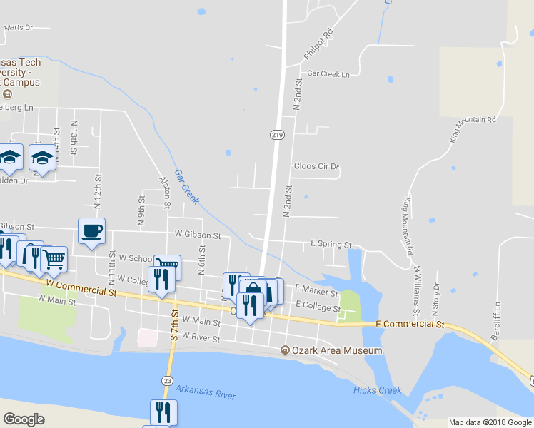 map of restaurants, bars, coffee shops, grocery stores, and more near 509 North 3rd Street in Ozark