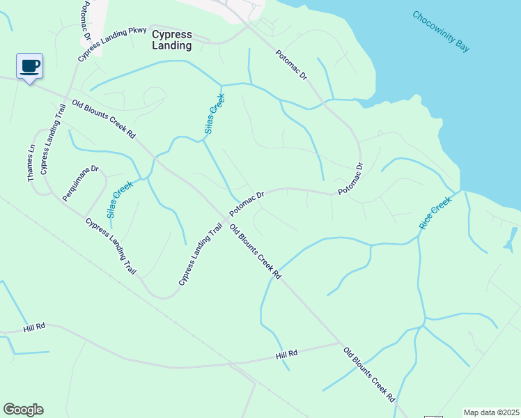 map of restaurants, bars, coffee shops, grocery stores, and more near 107 Saint Johns Court in Chocowinity