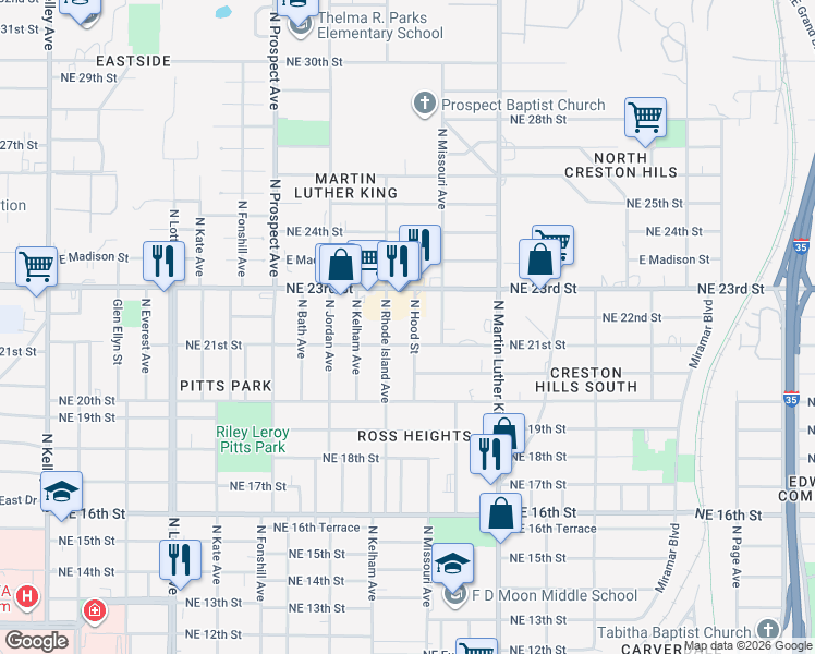 map of restaurants, bars, coffee shops, grocery stores, and more near 2201 North Hood Street in Oklahoma City