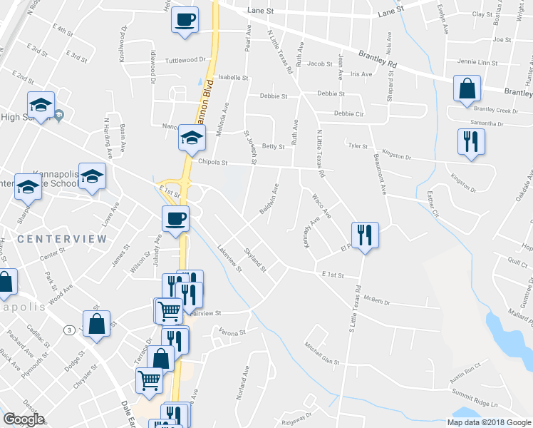 map of restaurants, bars, coffee shops, grocery stores, and more near 106 Baldwin Avenue in Kannapolis