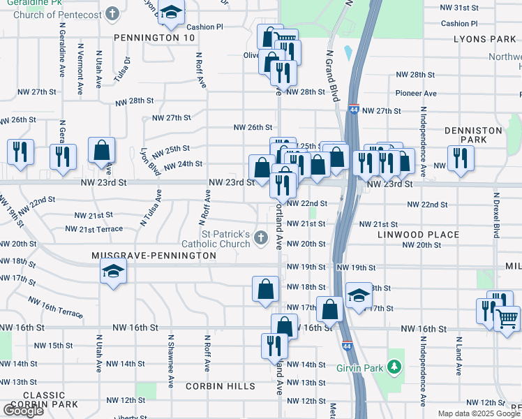 map of restaurants, bars, coffee shops, grocery stores, and more near 2216 North Quapah Avenue in Oklahoma City