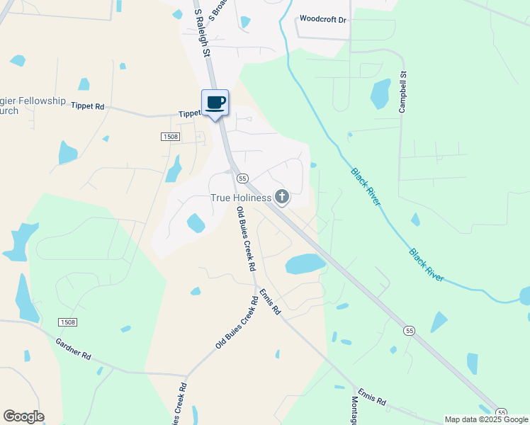 map of restaurants, bars, coffee shops, grocery stores, and more near 264 Thistle Patch Place in Angier