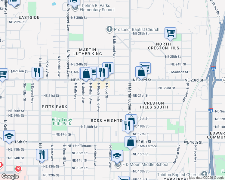 map of restaurants, bars, coffee shops, grocery stores, and more near 2205 North Missouri Avenue in Oklahoma City
