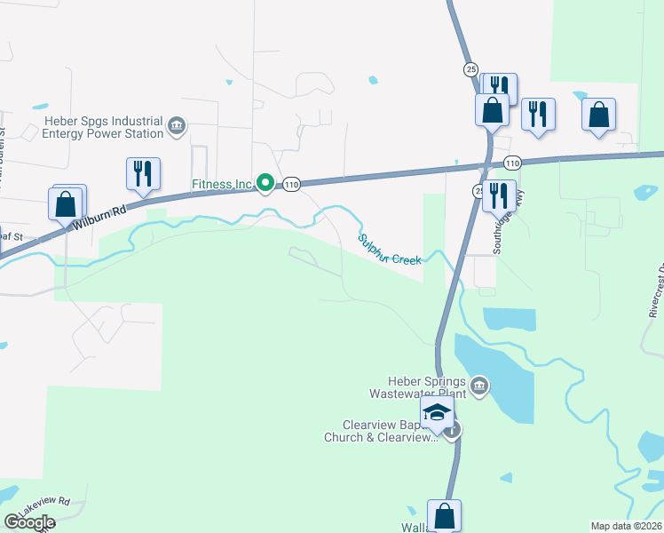 map of restaurants, bars, coffee shops, grocery stores, and more near 150 Libby Road in Heber Springs