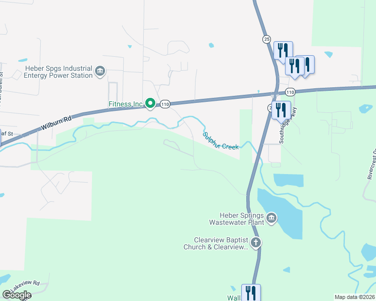 map of restaurants, bars, coffee shops, grocery stores, and more near 150 Libby Road in Heber Springs