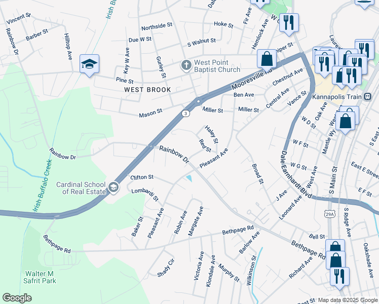 map of restaurants, bars, coffee shops, grocery stores, and more near 1010 Aiken Street in Kannapolis