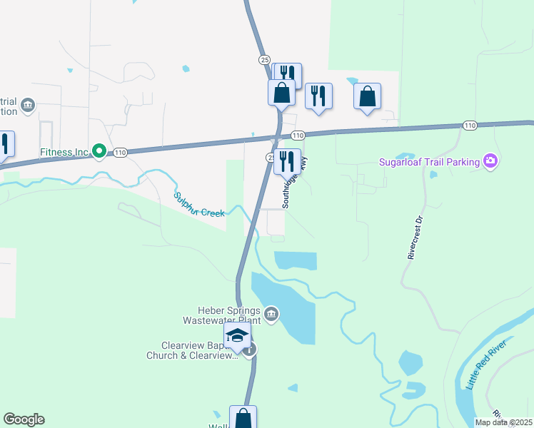 map of restaurants, bars, coffee shops, grocery stores, and more near Bypass road in Heber Springs