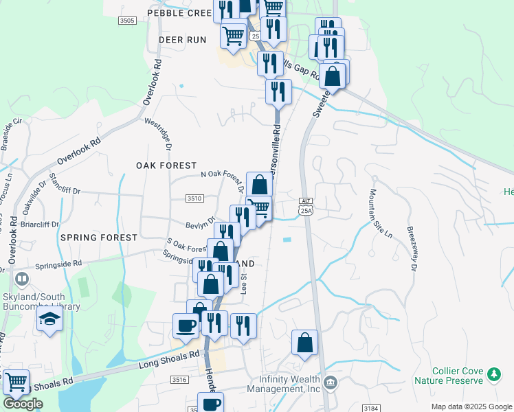 map of restaurants, bars, coffee shops, grocery stores, and more near in Asheville