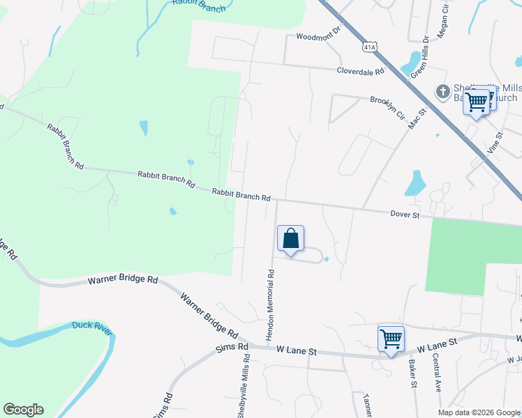 map of restaurants, bars, coffee shops, grocery stores, and more near 101 Briar Patch Drive in Shelbyville