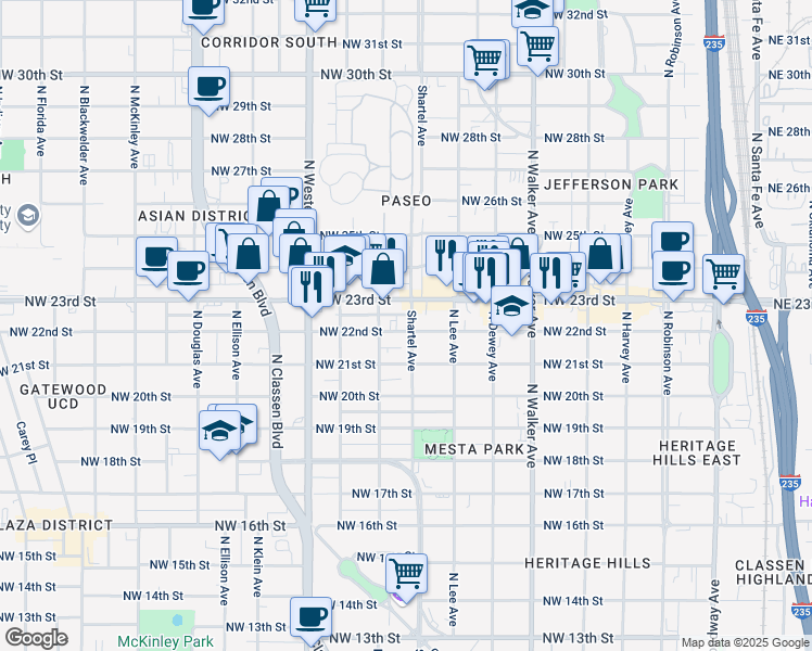 map of restaurants, bars, coffee shops, grocery stores, and more near 730 Northwest 23rd Street in Oklahoma City
