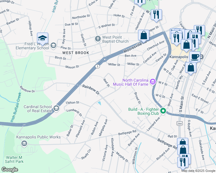map of restaurants, bars, coffee shops, grocery stores, and more near 906 Aiken Street in Kannapolis