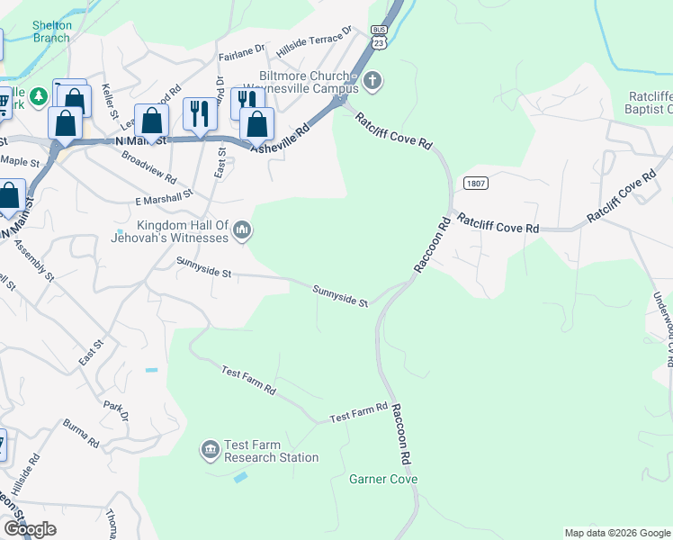 map of restaurants, bars, coffee shops, grocery stores, and more near in Waynesville