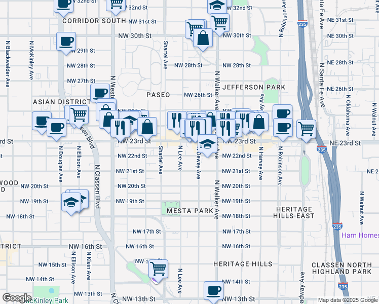 map of restaurants, bars, coffee shops, grocery stores, and more near 630 Northwest 23rd Street in Oklahoma City