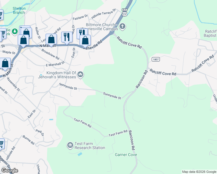 map of restaurants, bars, coffee shops, grocery stores, and more near in Waynesville
