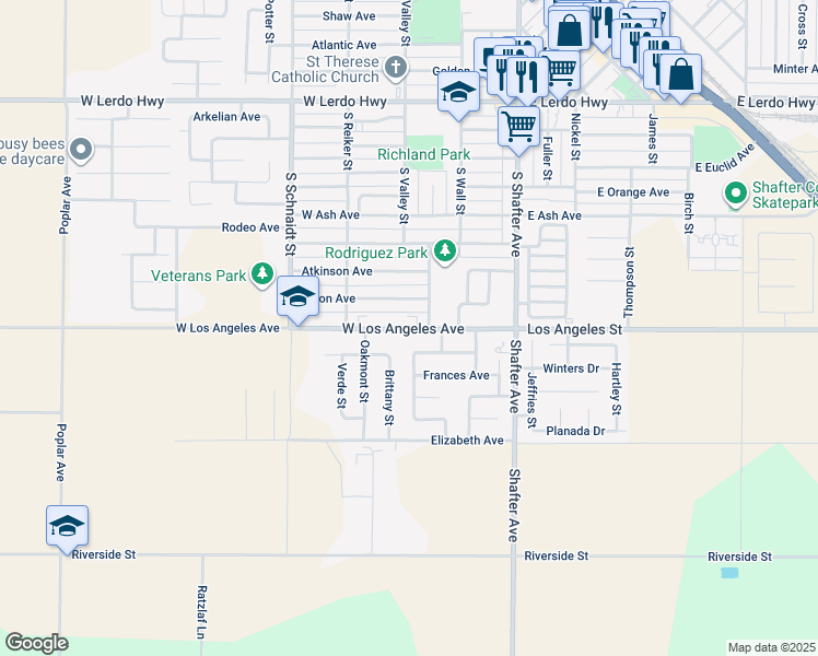map of restaurants, bars, coffee shops, grocery stores, and more near 310 West Los Angeles Avenue in Shafter