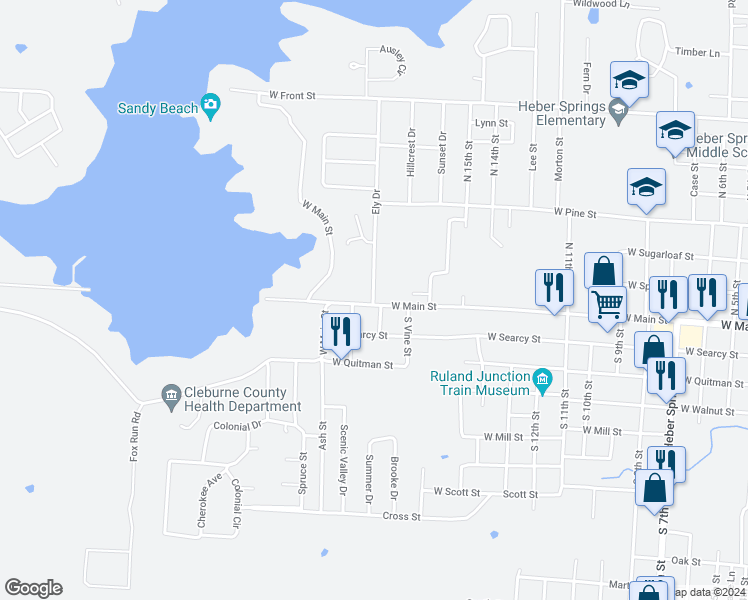 map of restaurants, bars, coffee shops, grocery stores, and more near 101 Ely Drive in Heber Springs