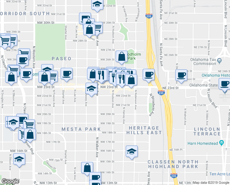 map of restaurants, bars, coffee shops, grocery stores, and more near 312 Northwest 23rd Street in Oklahoma City