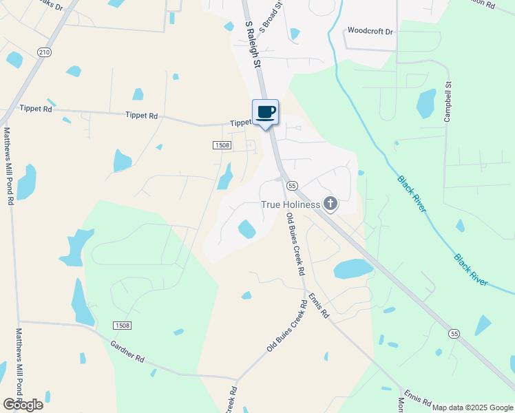 map of restaurants, bars, coffee shops, grocery stores, and more near 56 Blair Drive in Angier