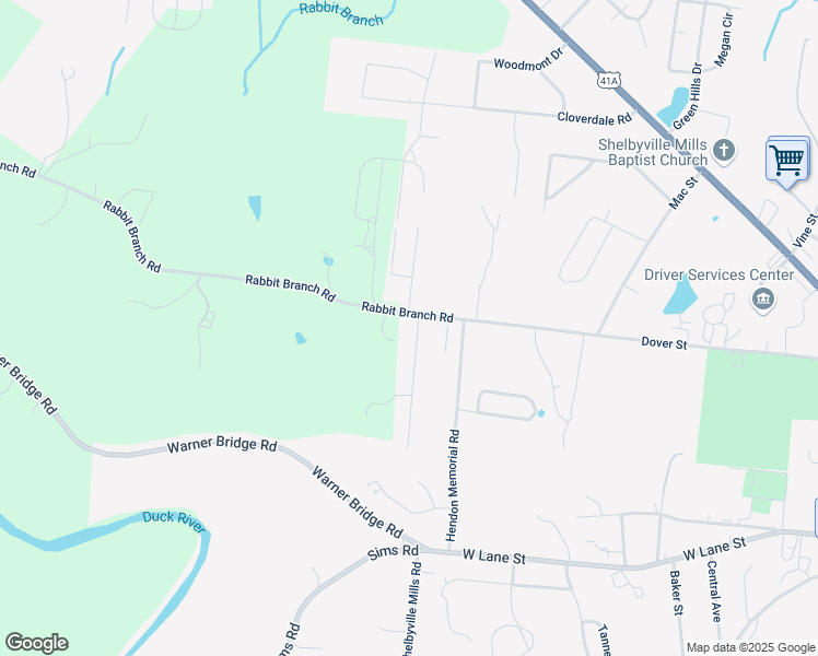 map of restaurants, bars, coffee shops, grocery stores, and more near 100 Parker Road in Shelbyville