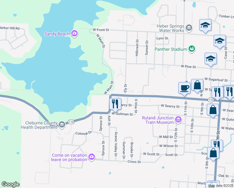 map of restaurants, bars, coffee shops, grocery stores, and more near 2034 West Main Street in Heber Springs