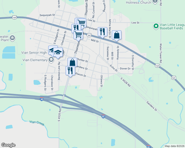 map of restaurants, bars, coffee shops, grocery stores, and more near Martin Luther King Boulevard in Vian
