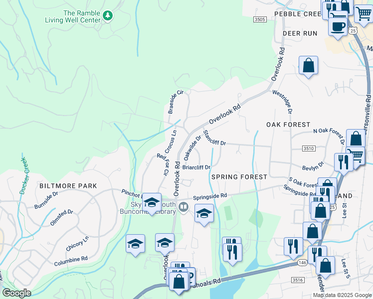 map of restaurants, bars, coffee shops, grocery stores, and more near 206 Crocus Lane in Asheville