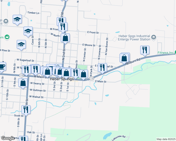 map of restaurants, bars, coffee shops, grocery stores, and more near 209 Frauenthal Street in Heber Springs