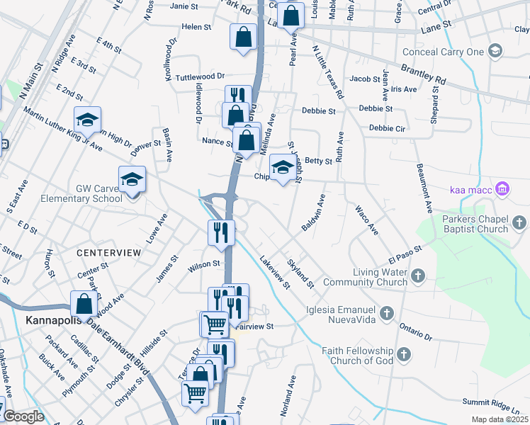 map of restaurants, bars, coffee shops, grocery stores, and more near 1016 East 1st Street in Kannapolis