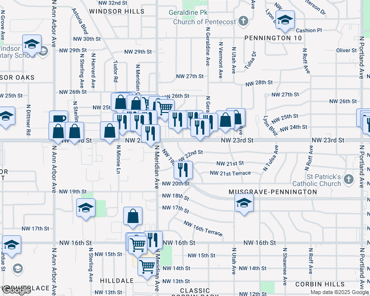 map of restaurants, bars, coffee shops, grocery stores, and more near 4336 Northwest 23rd Street in Oklahoma City
