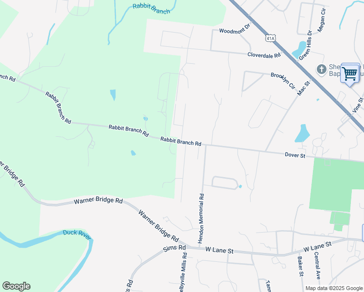 map of restaurants, bars, coffee shops, grocery stores, and more near 100 Parker Road in Shelbyville