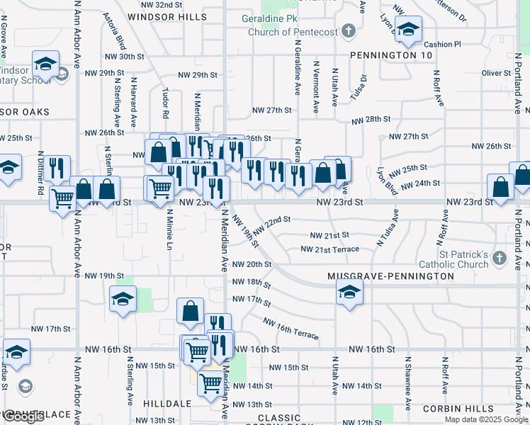 map of restaurants, bars, coffee shops, grocery stores, and more near 4336 Northwest 23rd Street in Oklahoma City