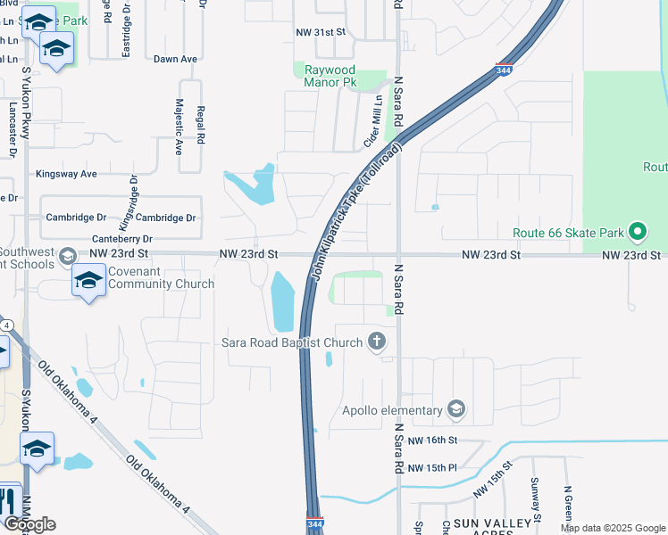map of restaurants, bars, coffee shops, grocery stores, and more near 10809 Northwest 23rd Terrace in Yukon