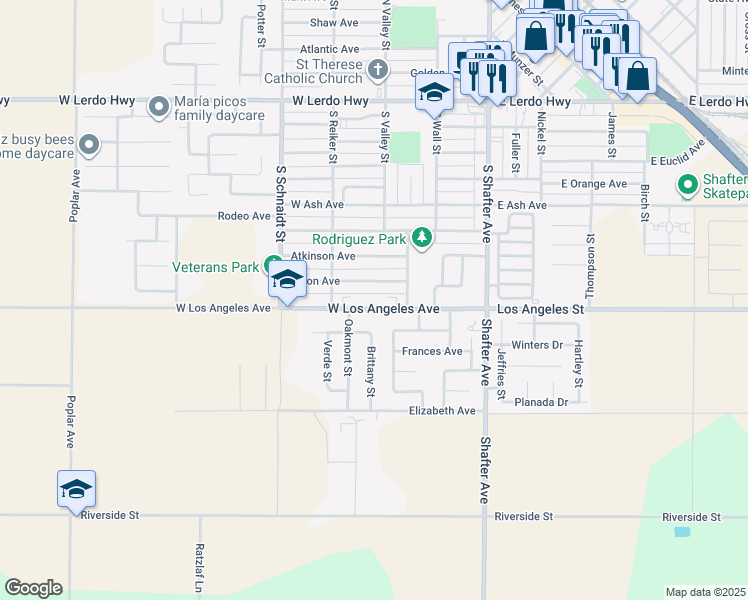 map of restaurants, bars, coffee shops, grocery stores, and more near 310 West Los Angeles Avenue in Shafter