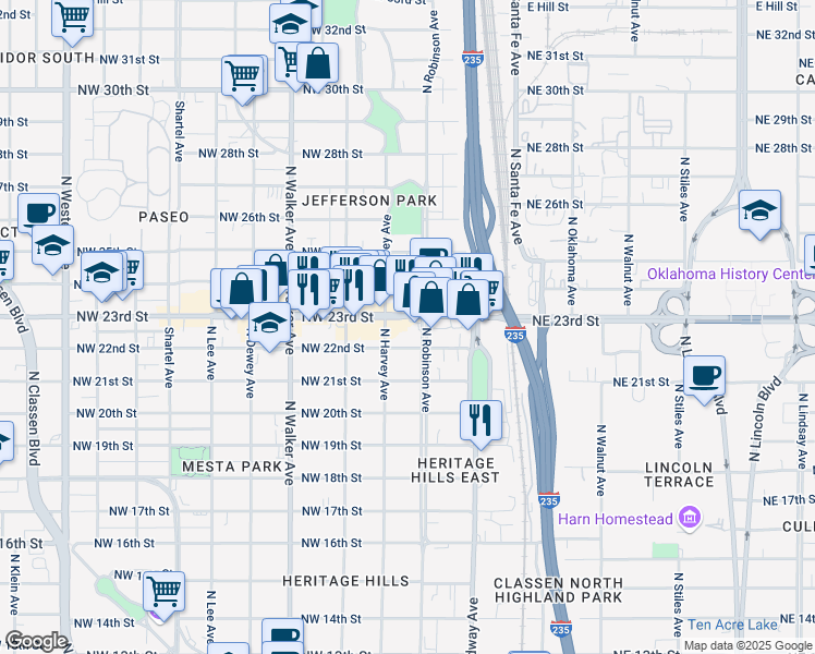 map of restaurants, bars, coffee shops, grocery stores, and more near 216 Northwest 23rd Street in Oklahoma City