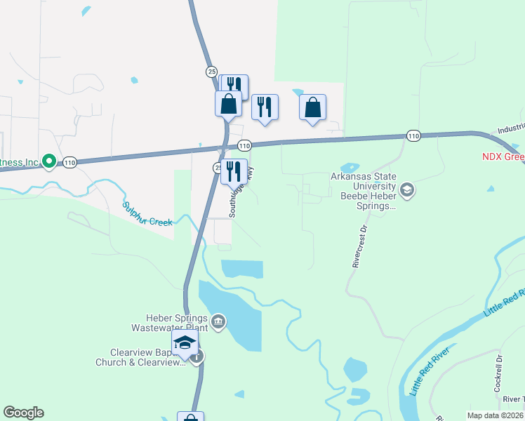 map of restaurants, bars, coffee shops, grocery stores, and more near 401 Southridge Parkway in Heber Springs