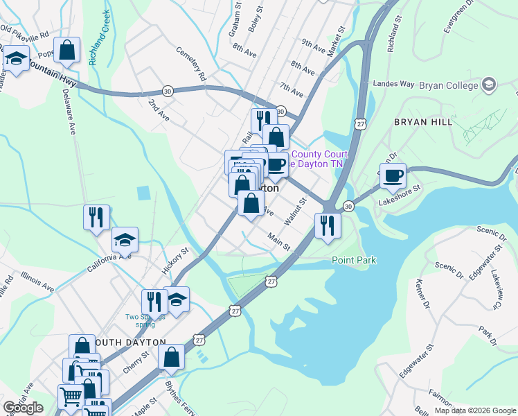 map of restaurants, bars, coffee shops, grocery stores, and more near 283 1st Avenue in Dayton
