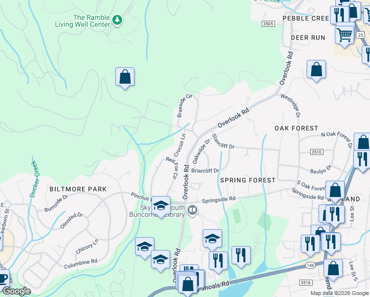 map of restaurants, bars, coffee shops, grocery stores, and more near 206 Crocus Lane in Asheville