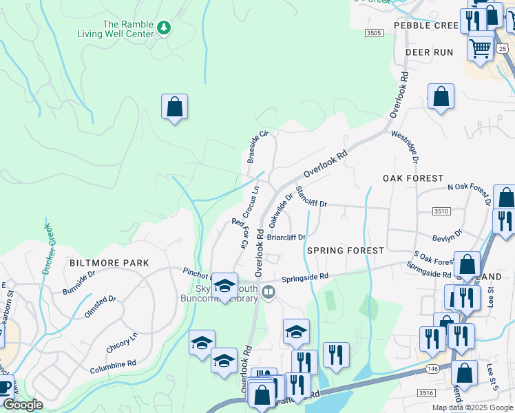 map of restaurants, bars, coffee shops, grocery stores, and more near 206 Crocus Lane in Asheville