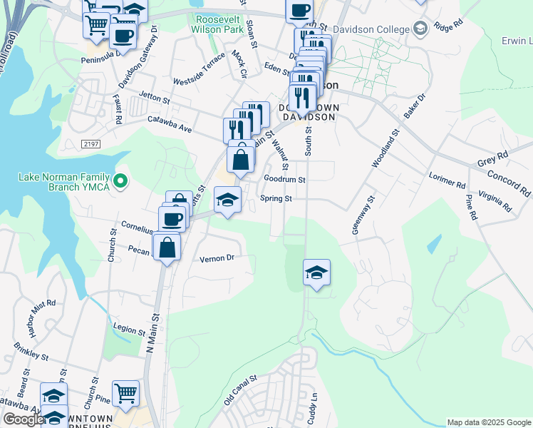 map of restaurants, bars, coffee shops, grocery stores, and more near 630 James Alexander Way in Davidson