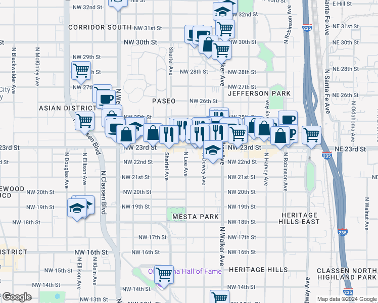 map of restaurants, bars, coffee shops, grocery stores, and more near 630 Northwest 23rd Street in Oklahoma City
