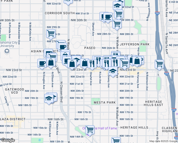 map of restaurants, bars, coffee shops, grocery stores, and more near 730 Northwest 23rd Street in Oklahoma City