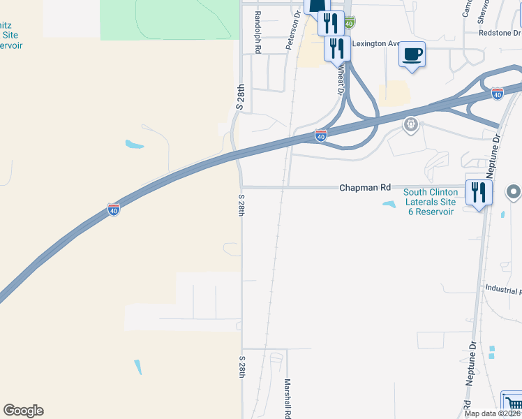 map of restaurants, bars, coffee shops, grocery stores, and more near 2724 Chapman Road in Clinton