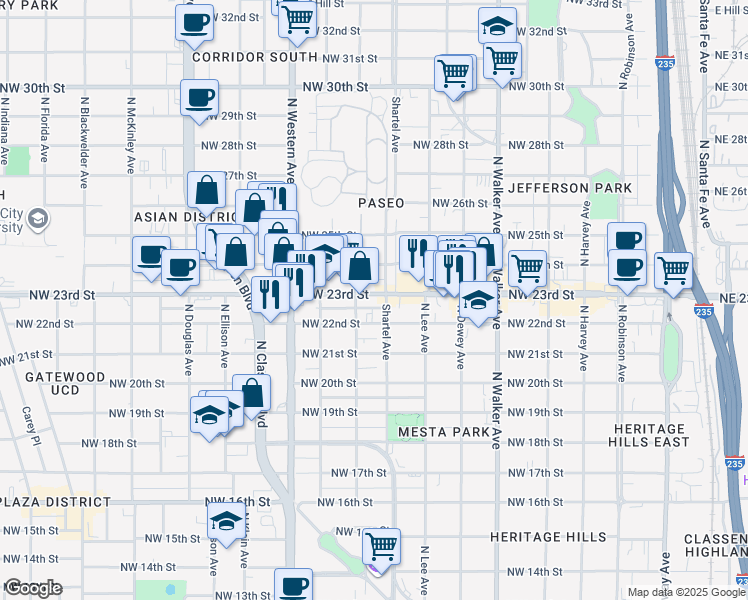 map of restaurants, bars, coffee shops, grocery stores, and more near 808 Northwest 23rd Street in Oklahoma City